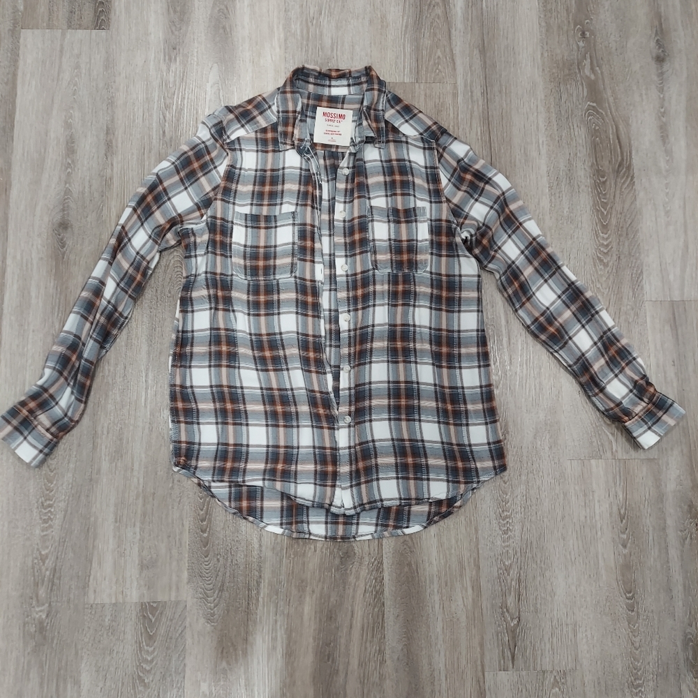 Mossimo Supply Co. Plaid Button-Down Shirt in White, Blue, Brown